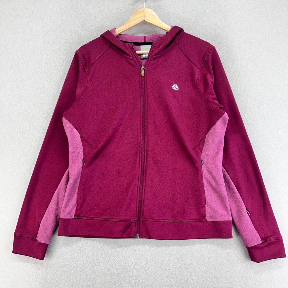 Nike ACG Hoodie Womens Large Burgundy Full-Zip‎ Hiking Sweatshirt Outdoor Casual